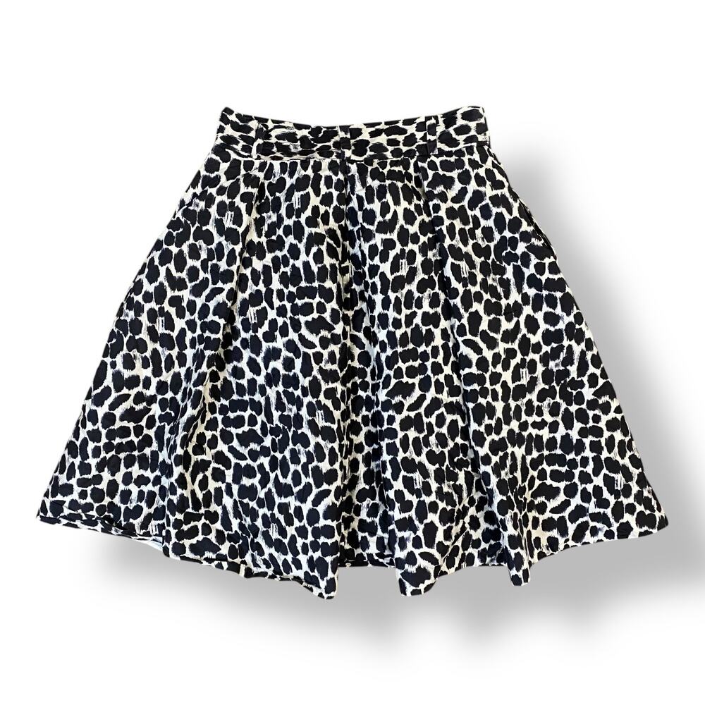 Kate Spade 100% Silk Cheetah Print Pleated Skirt Womens Size 8 Black White